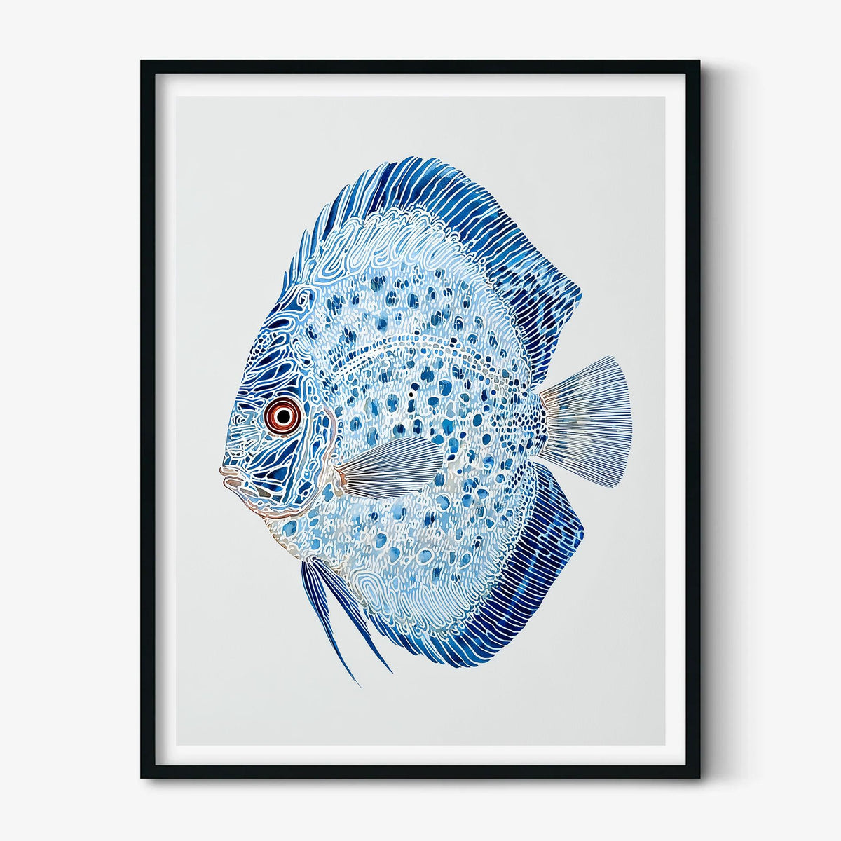 Discus Fish Poster, Blue Fish Print, Aquarium Wall Art, Ocean Illustration