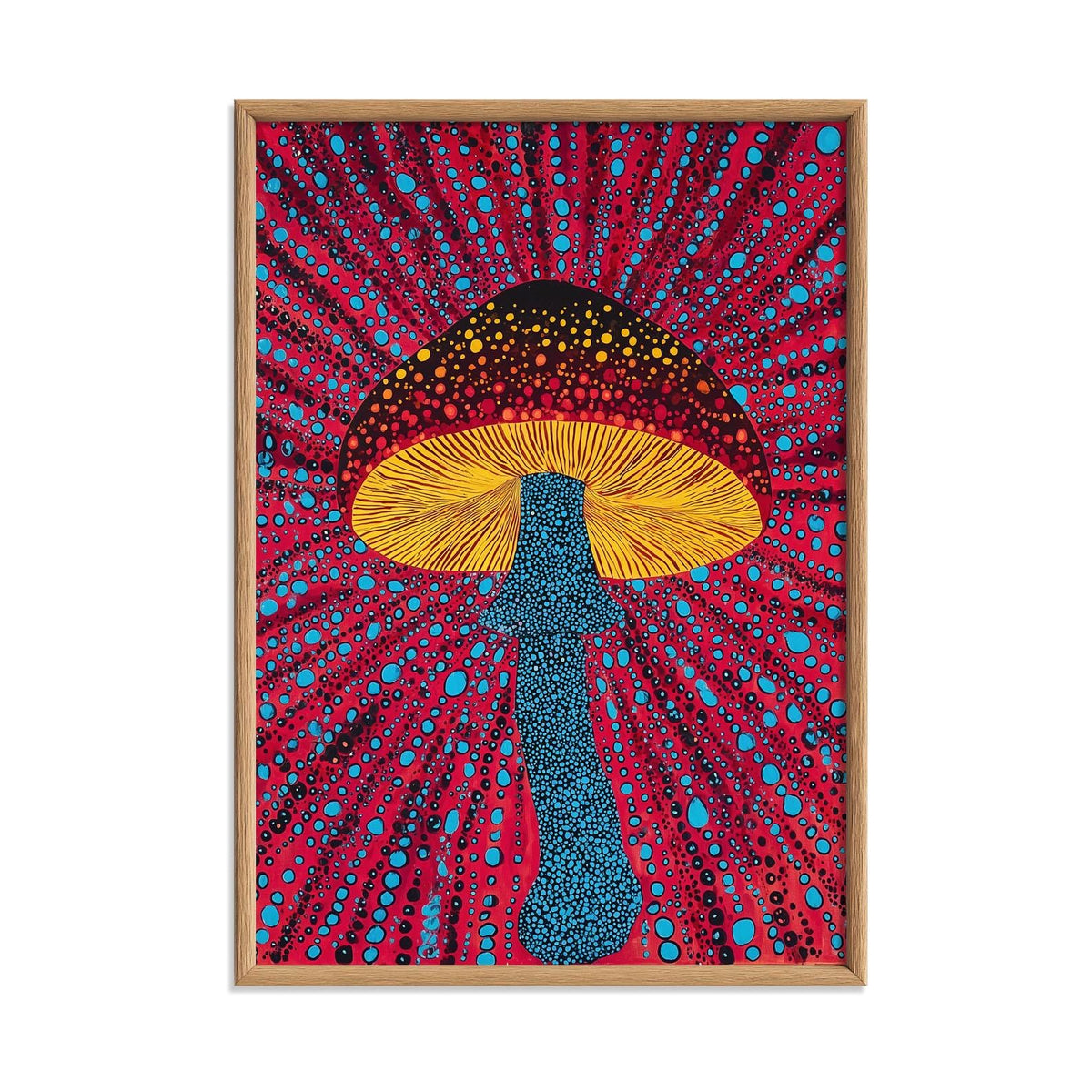Bold Mushroom Poster, Polka Dot Print, Psychedelic Wall Art, Colourful Decor