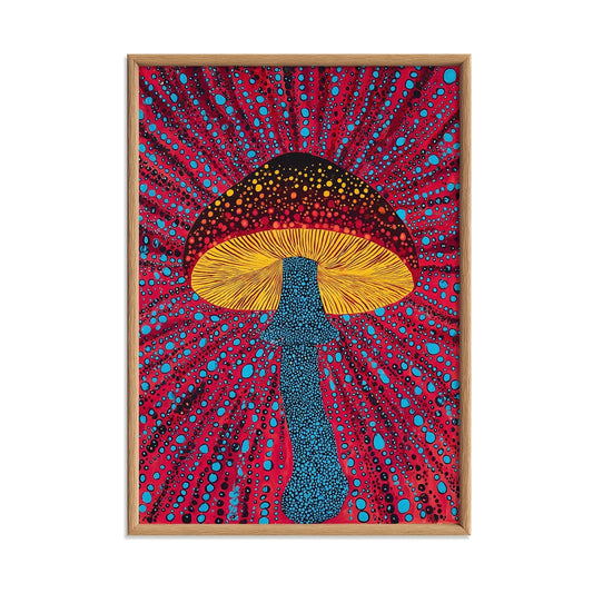 Bold Mushroom Poster, Polka Dot Print, Psychedelic Wall Art, Colourful Decor