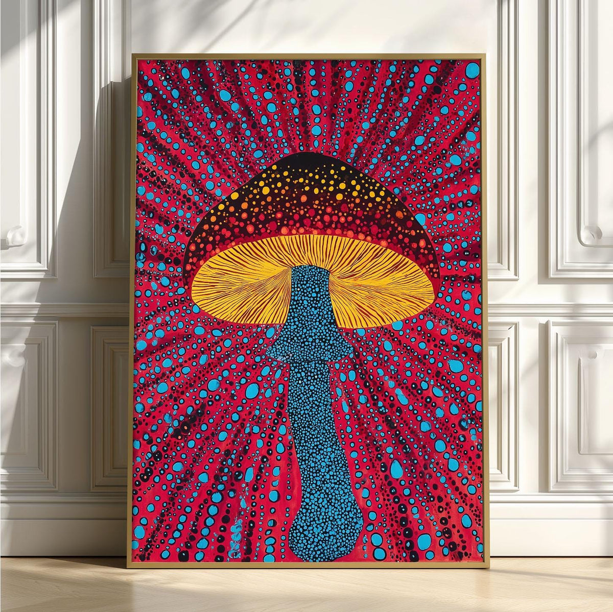 Bold Mushroom Poster, Polka Dot Print, Psychedelic Wall Art, Colourful Decor