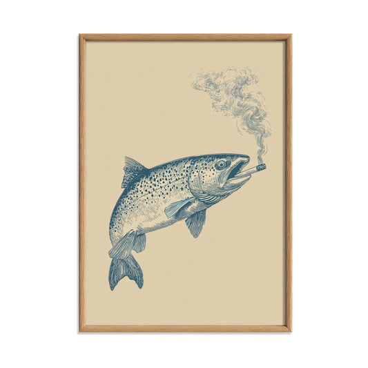 Trout Print, Smoking Fish Poster, Vintage Wall Art, Angler Decor