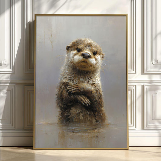 Otter Print, Wildlife Poster, Animal Wall Art, Neutral Illustration