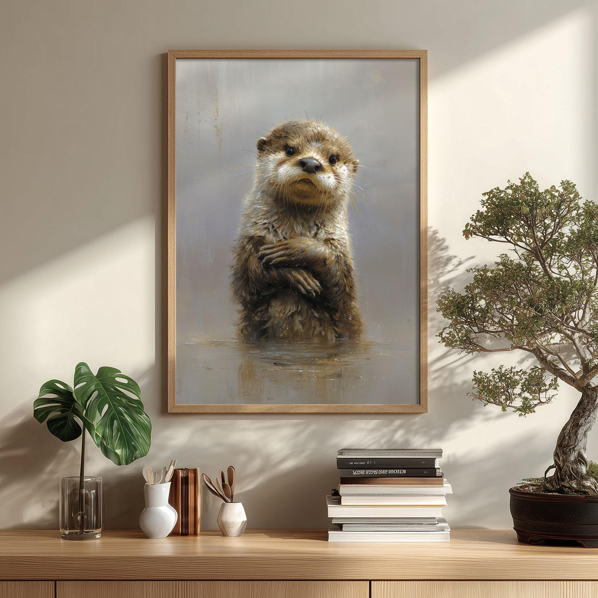 Otter Print, Wildlife Poster, Animal Wall Art, Neutral Illustration
