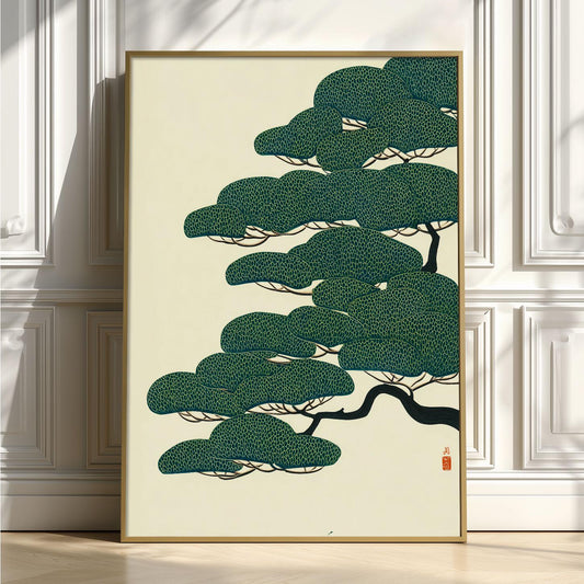 Japanese Tree Poster, Green Wall Art, Minimalist Decor