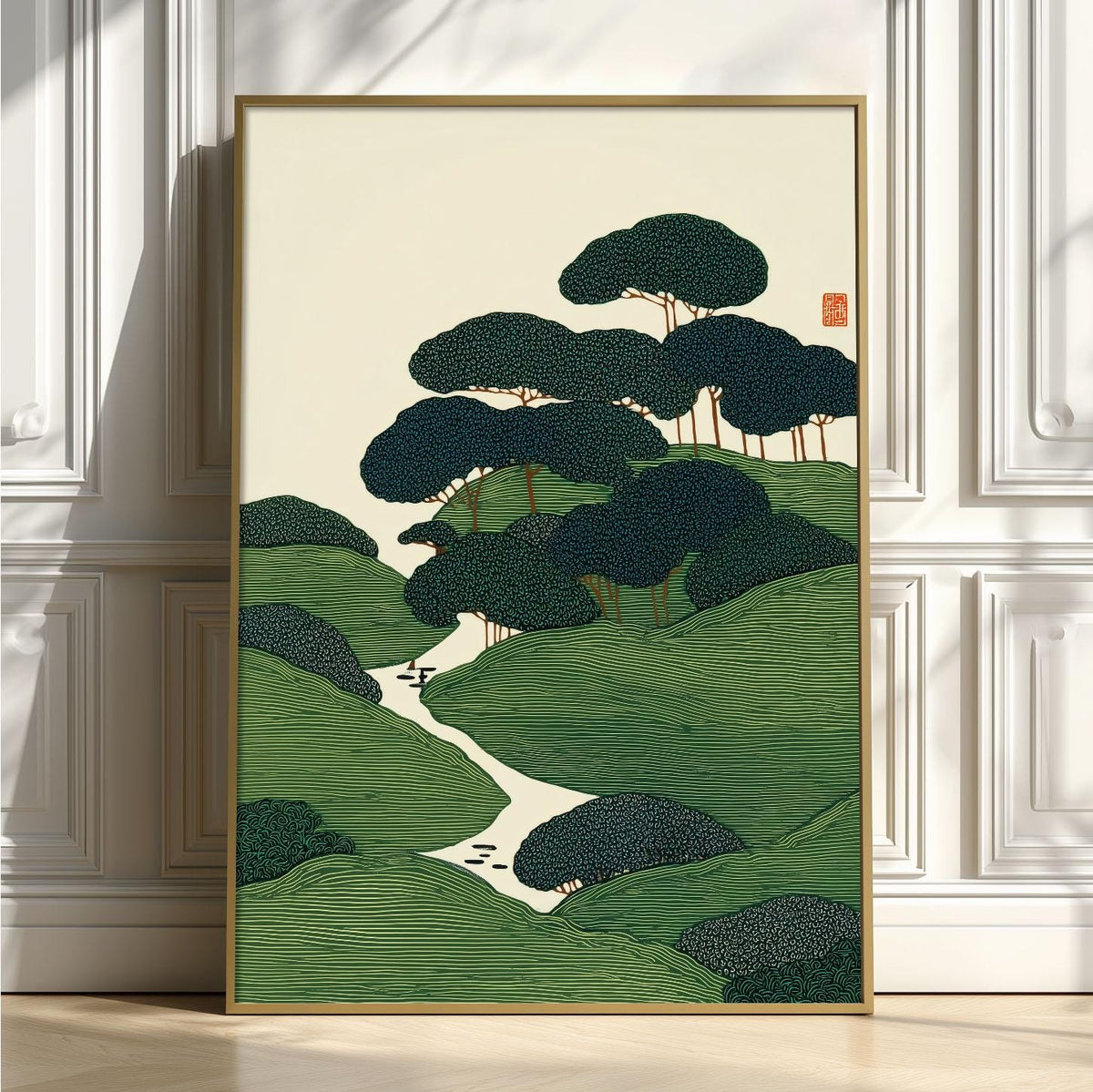 Japanese Poster, Tree Landscape Art, Green Home Decor
