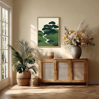 Japanese Poster, Tree Landscape Art, Green Home Decor