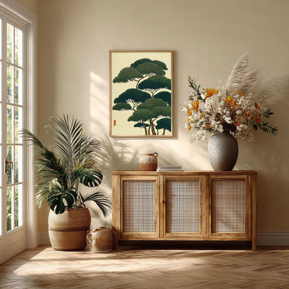 Japanese Pine Tree Art Print - Vintage Botanical Illustration, Green Wall Art