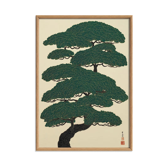 Japanese Pine Tree Art Print - Wall Decor - Botanical Illustration, Zen Home Style, Minimalist Japan Poster
