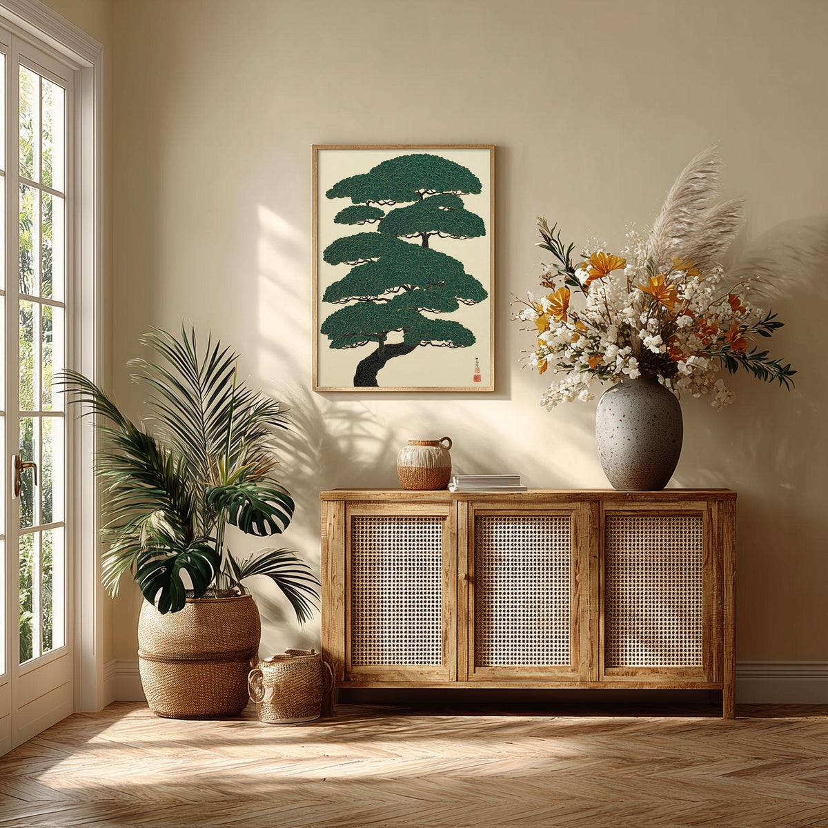 Japanese Pine Tree Art Print - Wall Decor - Botanical Illustration, Zen Home Style, Minimalist Japan Poster