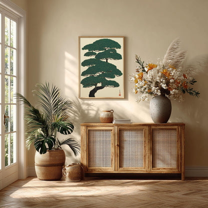 Japanese Pine Tree Art Print - Wall Decor - Botanical Illustration, Zen Home Style, Minimalist Japan Poster