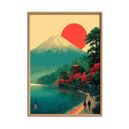 Japan Landscape Art Print - Mount Fuji Sunrise Wall Decor, Japanese Pagoda Coast Poster