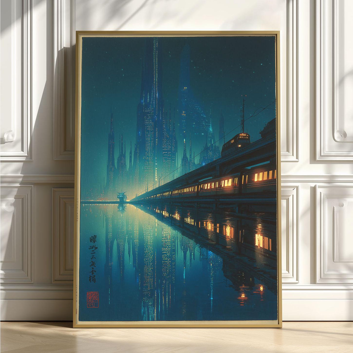 Japanese Cyberpunk City Print - Futuristic Night Skyline Wall Art