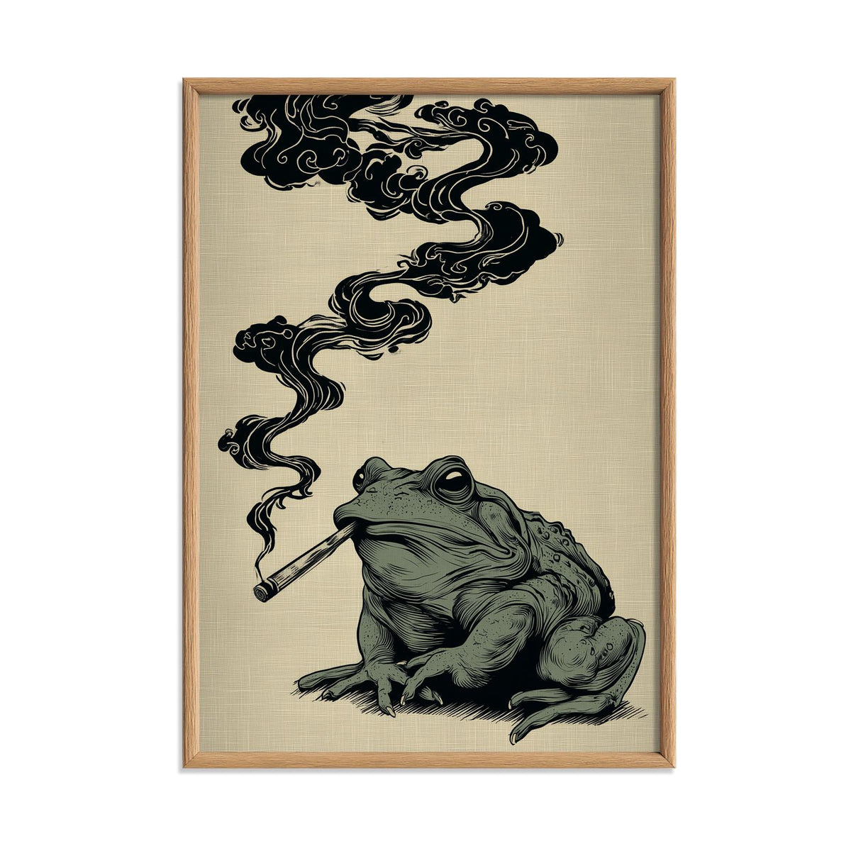 Japanese Frog Print – Retro Smoky Toad Poster | Vintage Wall Art