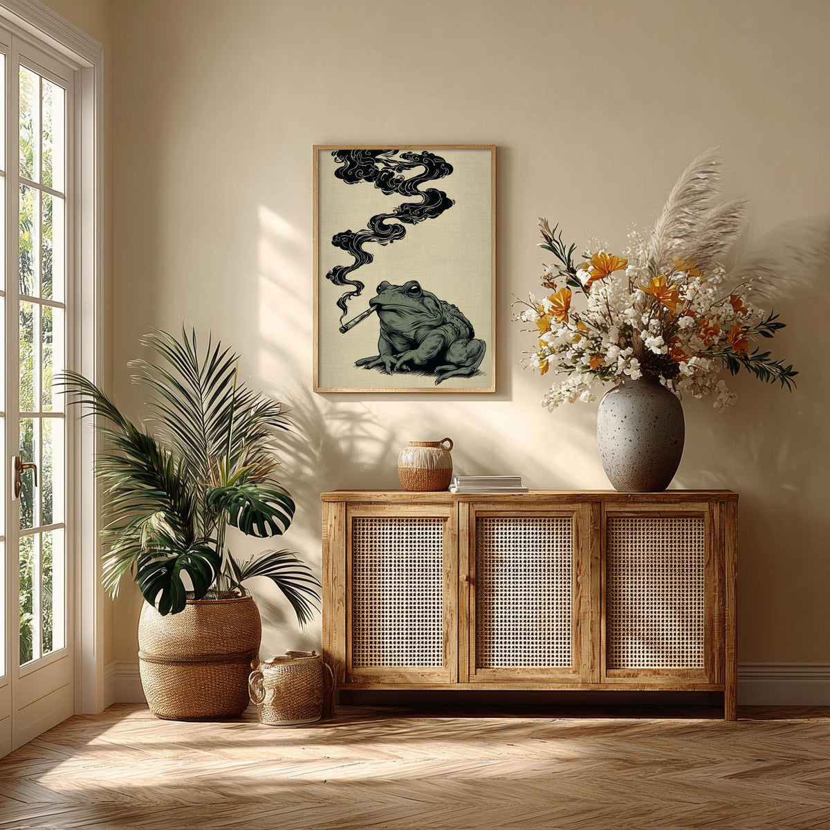 Japanese Frog Print – Retro Smoky Toad Poster | Vintage Wall Art
