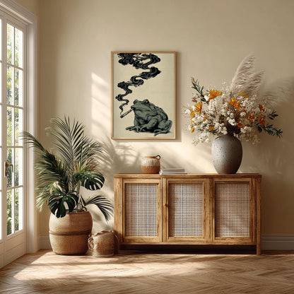 Japanese Frog Print – Retro Smoky Toad Poster | Vintage Wall Art