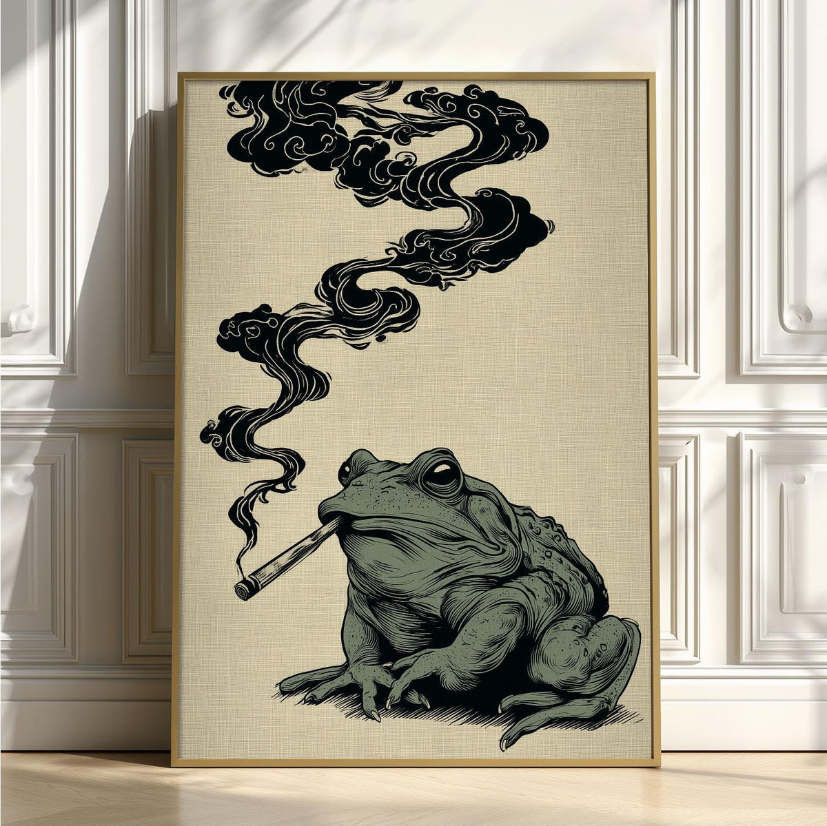 Japanese Frog Print – Retro Smoky Toad Poster | Vintage Wall Art