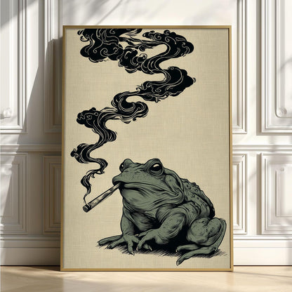 Japanese Frog Print – Retro Smoky Toad Poster | Vintage Wall Art