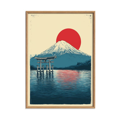 Japanese Wall Art Print - Mount Fuji and Red Sun illustration