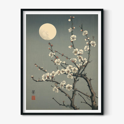 Japanese Print - Moonlit Plum Blossoms Woodblock Style