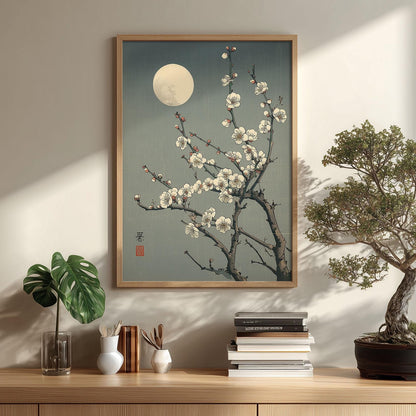 Japanese Print - Moonlit Plum Blossoms Woodblock Style