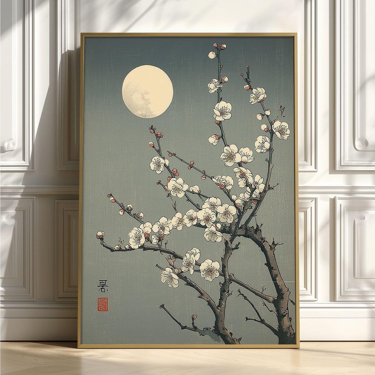 Japanese Print - Moonlit Plum Blossoms Woodblock Style