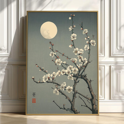 Japanese Print - Moonlit Plum Blossoms Woodblock Style