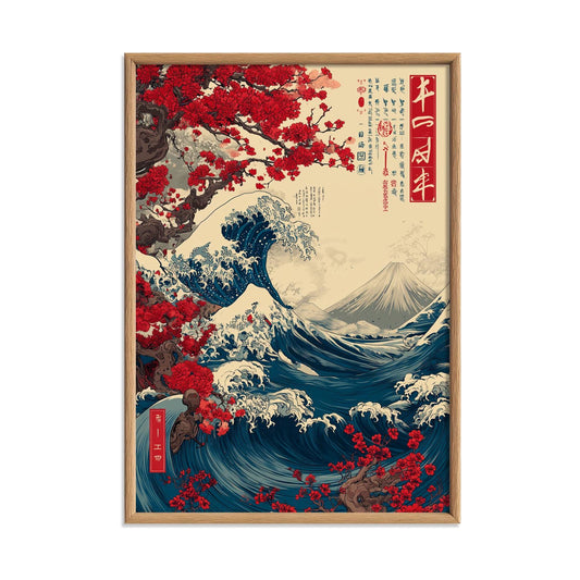Japanese Wave Art Print - Hokusai Wall Decor - Cherry Blossom & Fuji poster