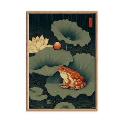 Japanese Frog Art Print - Lotus Pond Wall Decor, Ukiyo-e Style