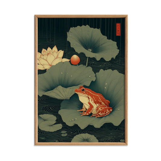 Japanese Frog Art Print - Lotus Pond Wall Decor, Ukiyo-e Style