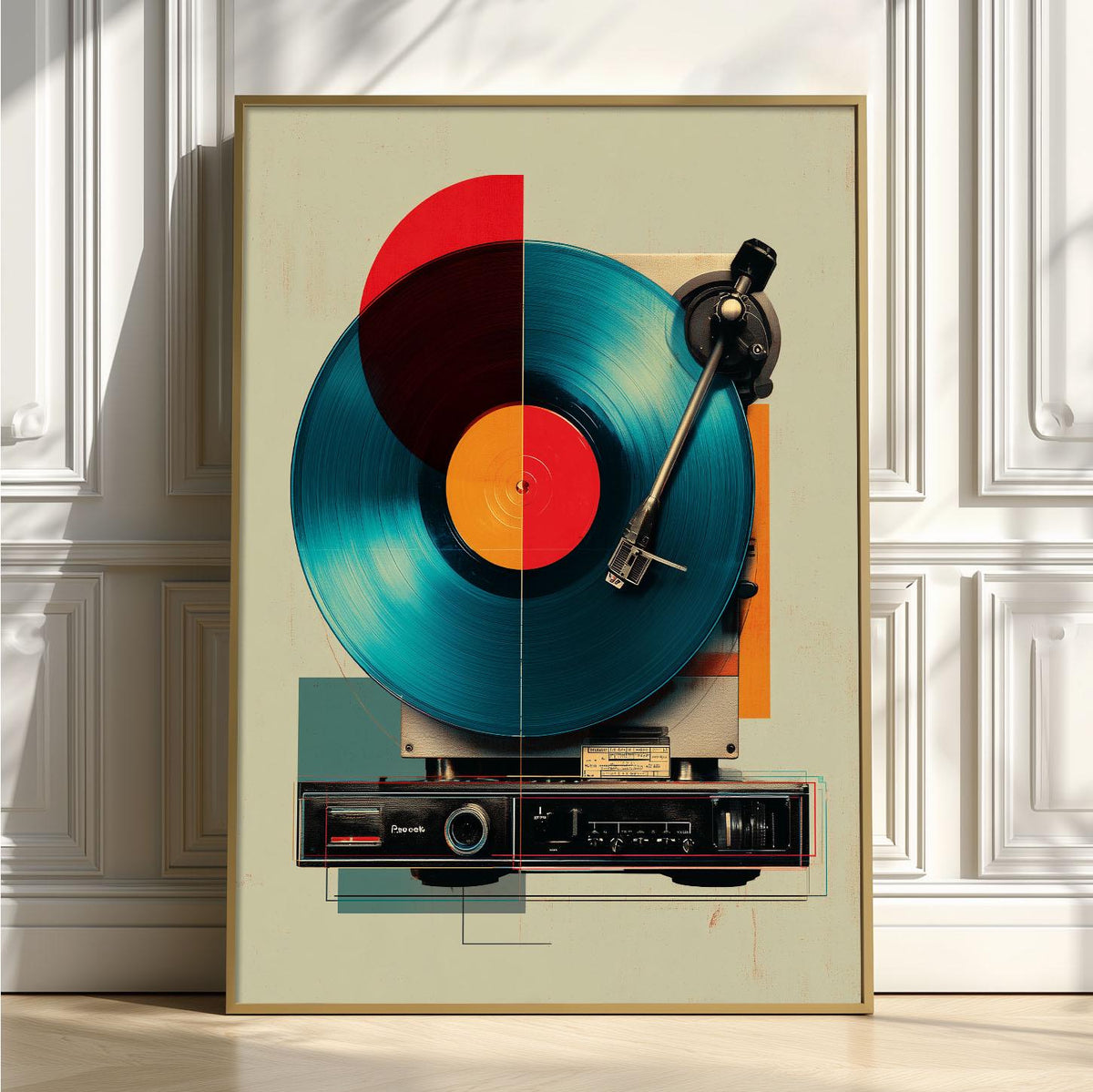 Retro Record Player Wall Art Print - Vinyl Turntable Poster, Mid-Century Modern Decor