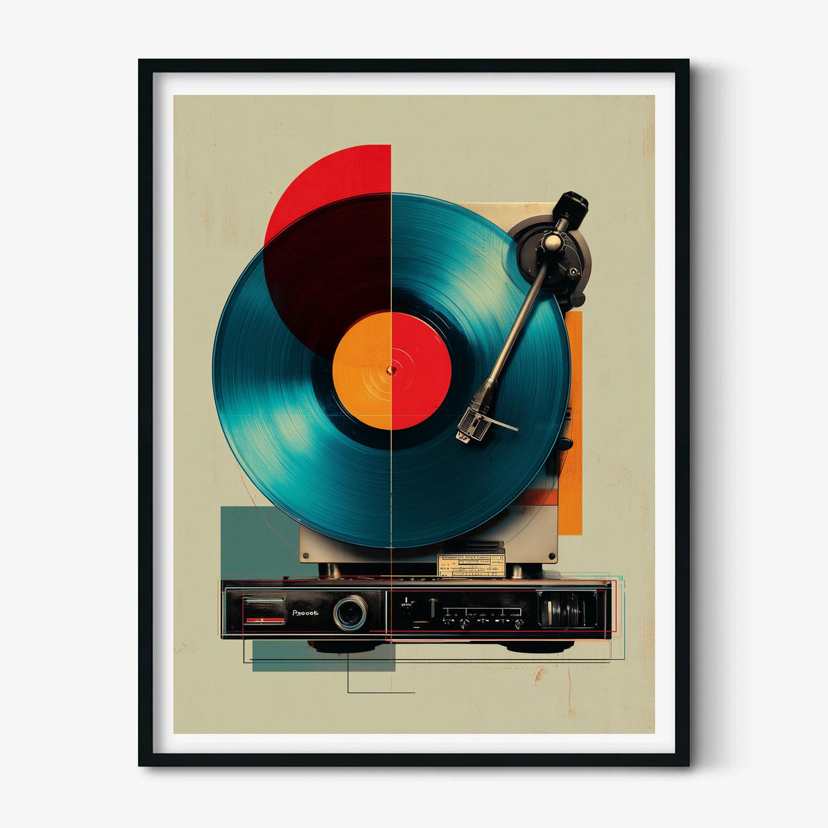 Retro Record Player Wall Art Print - Vinyl Turntable Poster, Mid-Century Modern Decor