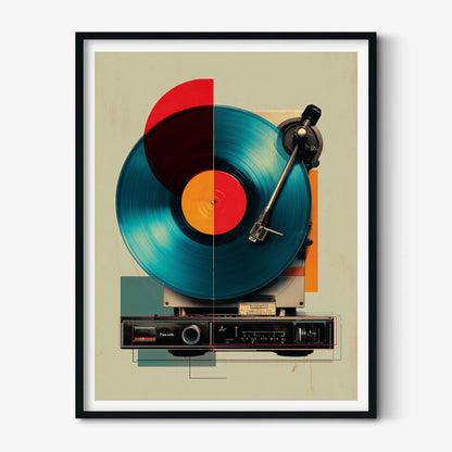 Retro Record Player Wall Art Print - Vinyl Turntable Poster, Mid-Century Modern Decor