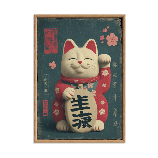 Maneki Neko Wall Art Print - Vintage Japanese Lucky Cat Poster