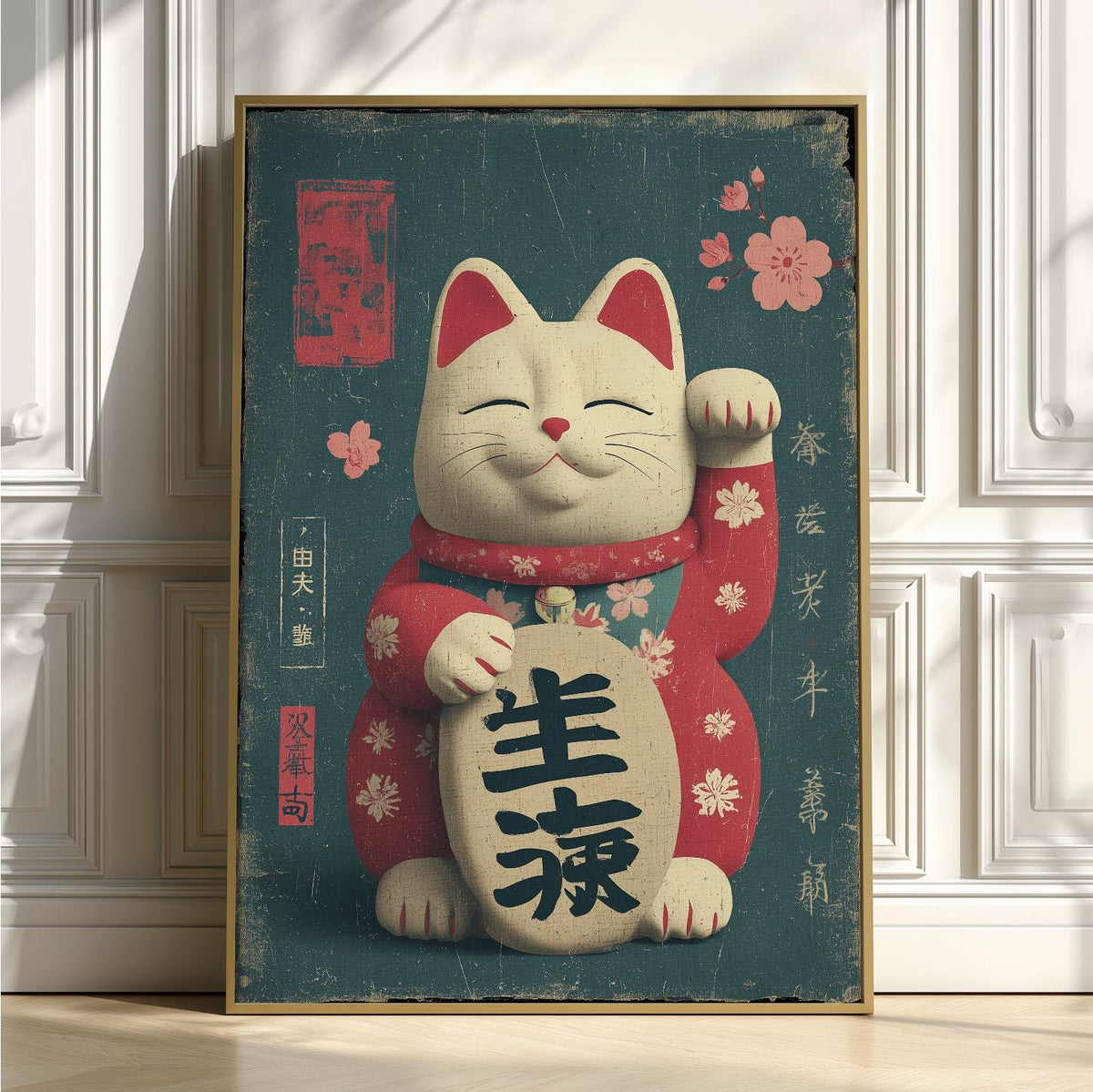 Maneki Neko Wall Art Print - Vintage Japanese Lucky Cat Poster
