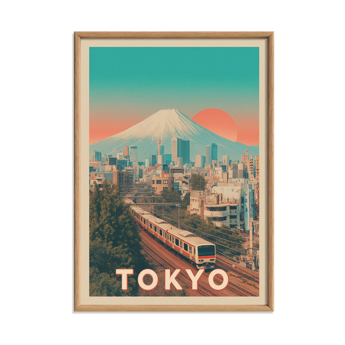 Tokyo Travel Poster Print - Retro Mt Fuji Wall Art - Japan Cityscape Decor