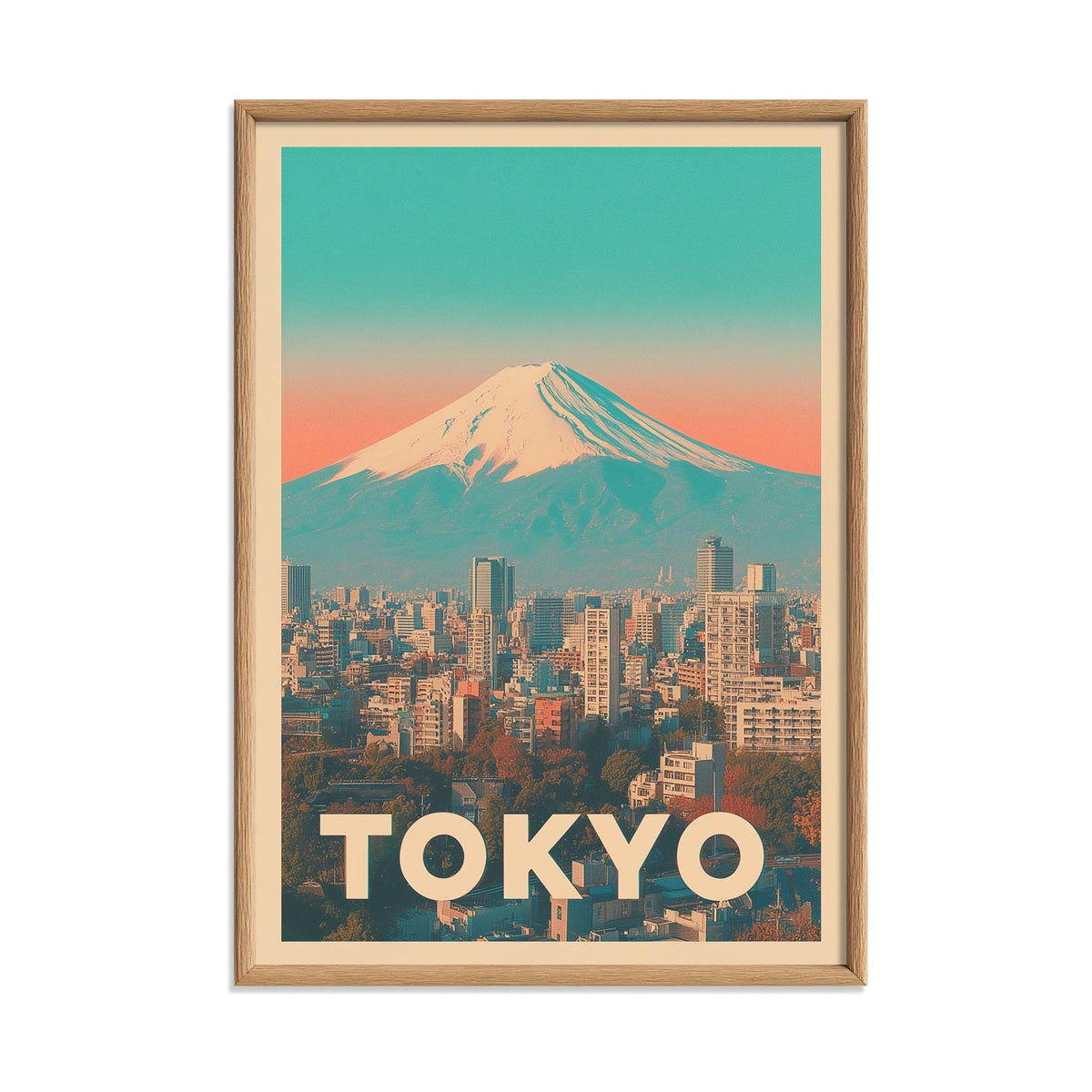 Tokyo Wall Art Print - Mount Fuji Cityscape Poster, Retro Travel Style