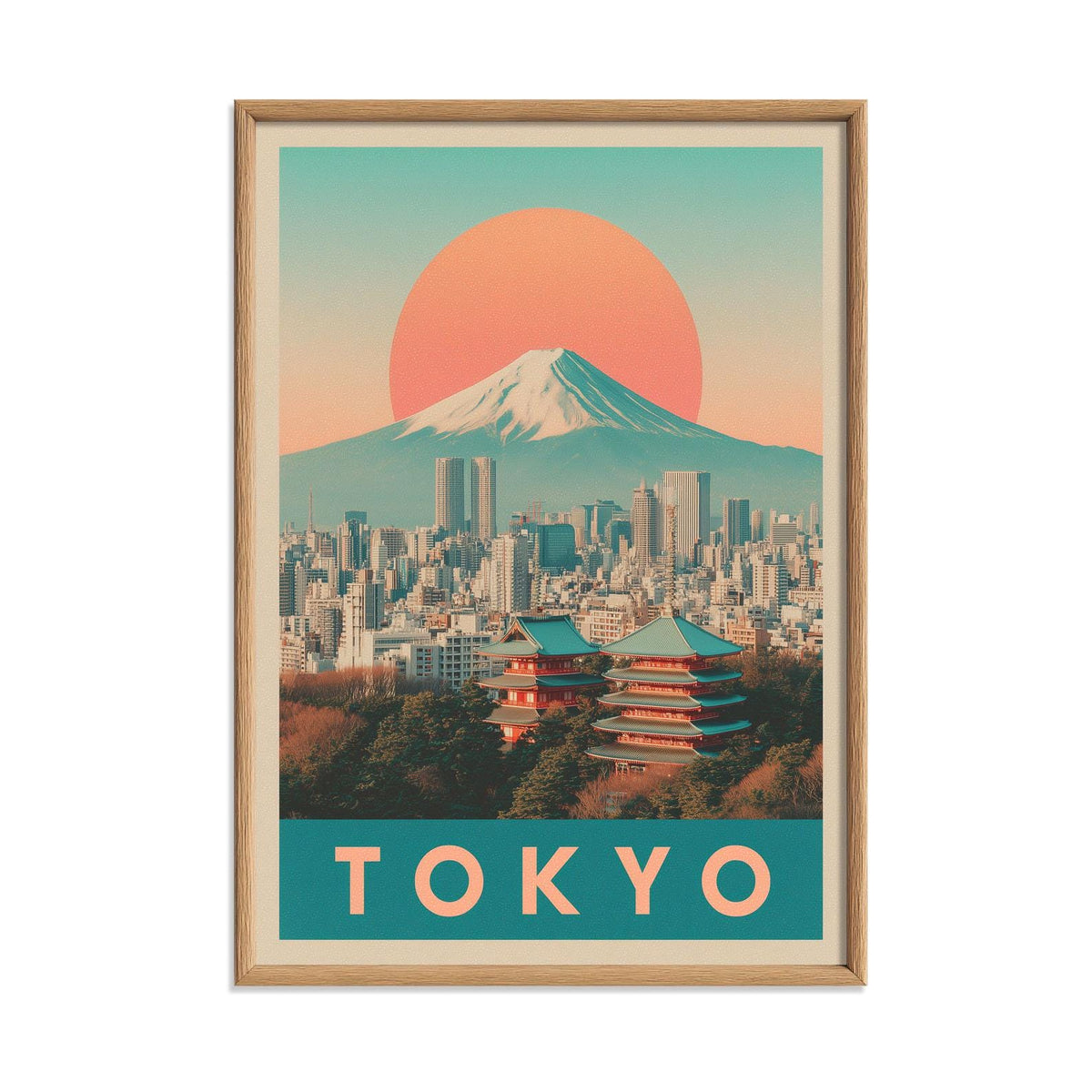 Tokyo Travel Poster Print - Retro Japan Wall Art with Mount Fuji Skyline
