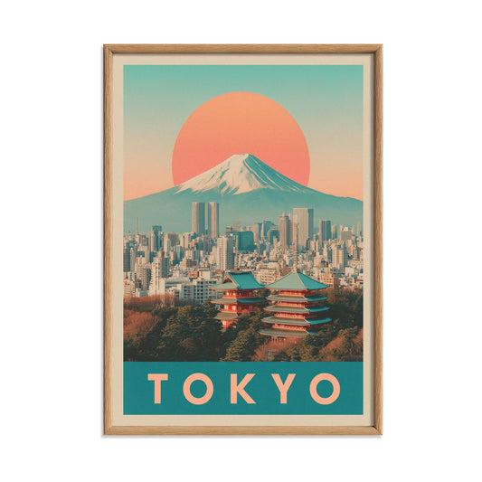 Tokyo Travel Poster Print - Retro Japan Wall Art with Mount Fuji Skyline