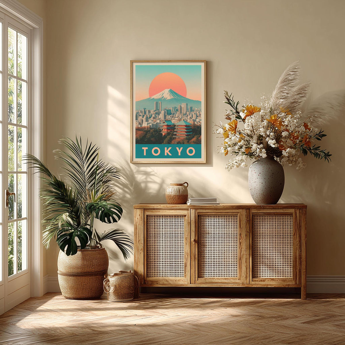 Tokyo Travel Poster Print - Retro Japan Wall Art with Mount Fuji Skyline