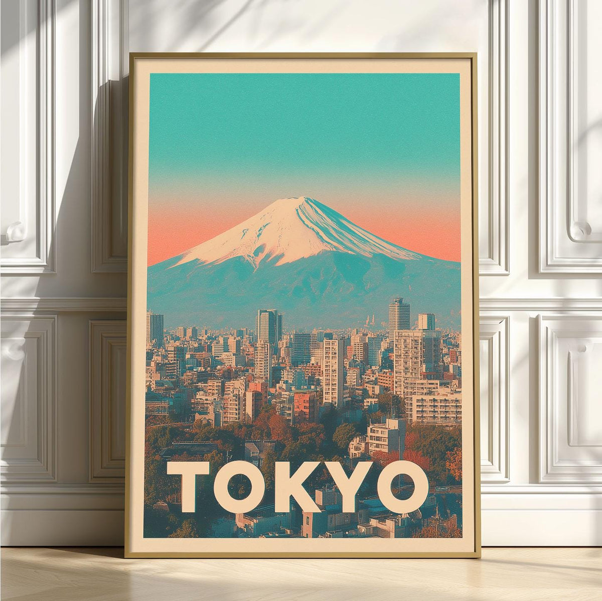 Tokyo Wall Art Print - Mount Fuji Cityscape Poster, Retro Travel Style