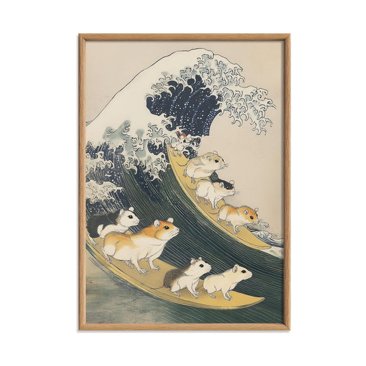 Hamster Wave Art Print - Japanese Style Animal Wall Art - Kawaii Pet Decor