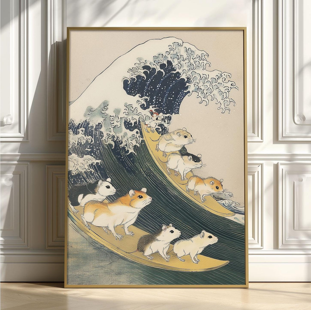 Hamster Wave Art Print - Japanese Style Animal Wall Art - Kawaii Pet Decor