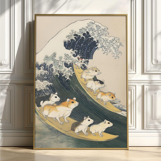 Hamster Wave Art Print - Japanese Style Animal Wall Art - Kawaii Pet Decor