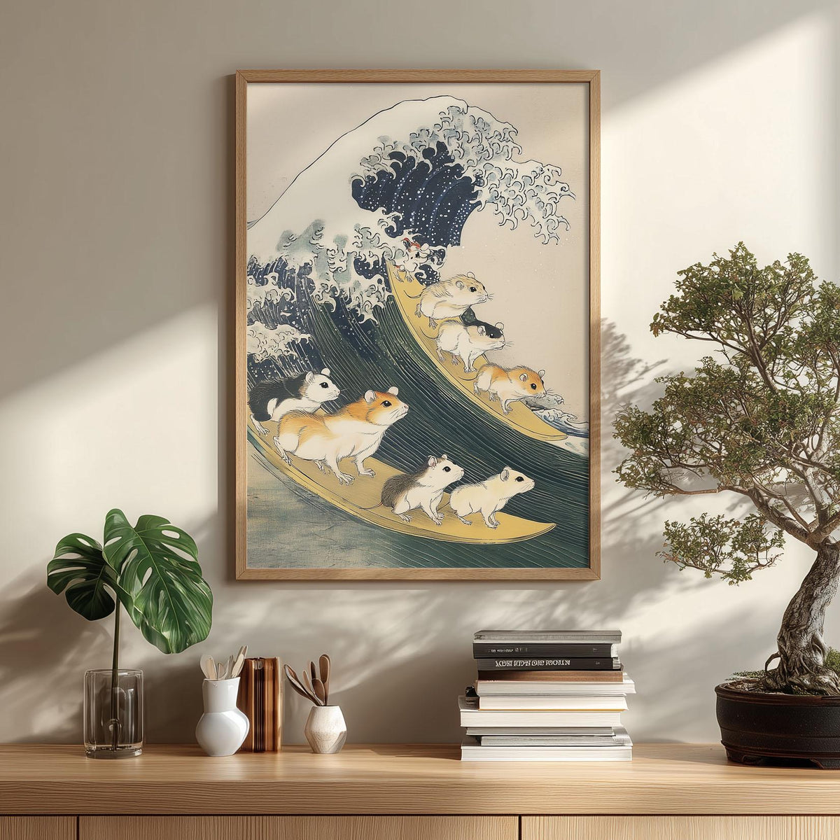 Hamster Wave Art Print - Japanese Style Animal Wall Art - Kawaii Pet Decor