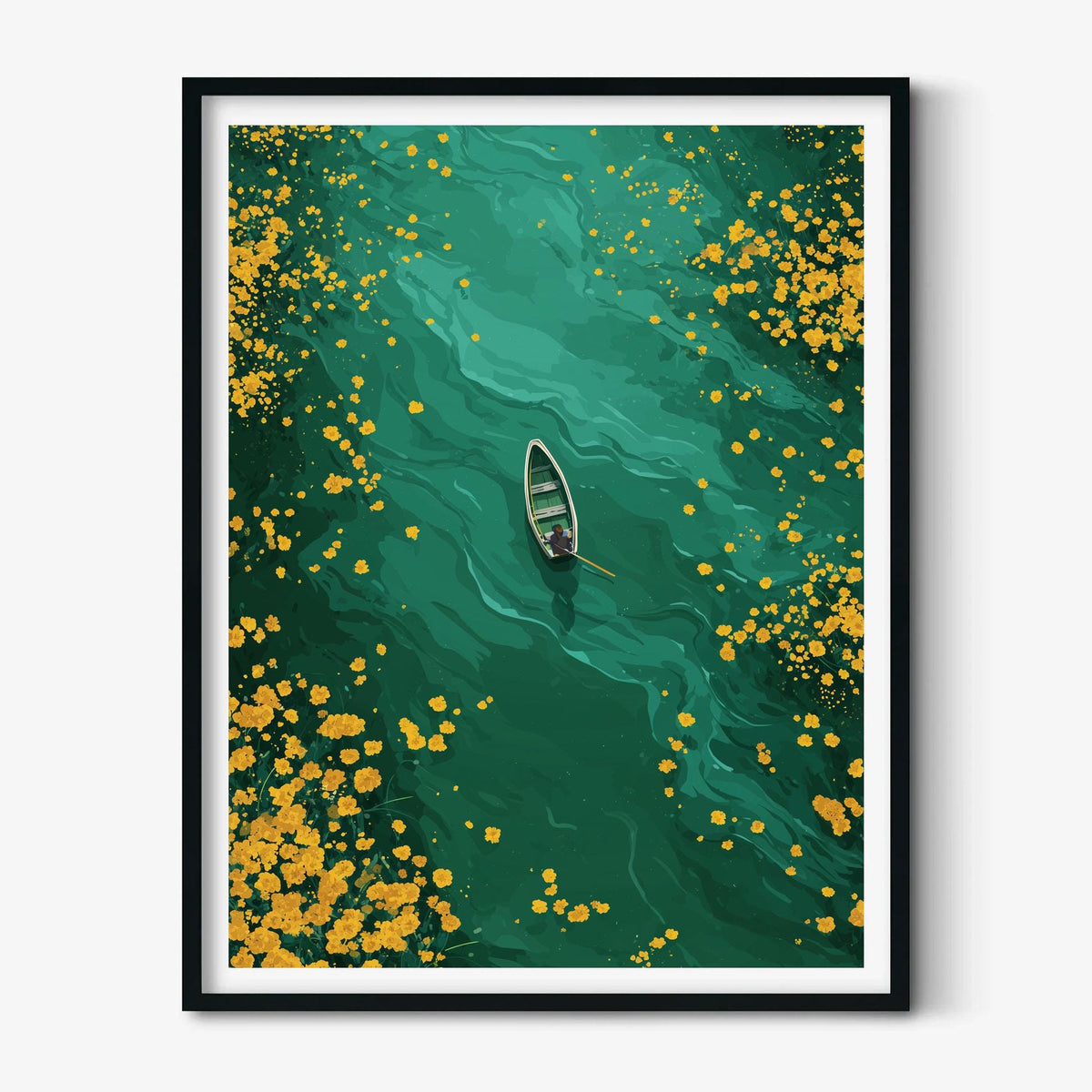 Boat on Emerald Lake Art Print | teal green wall art | modern landscape poster