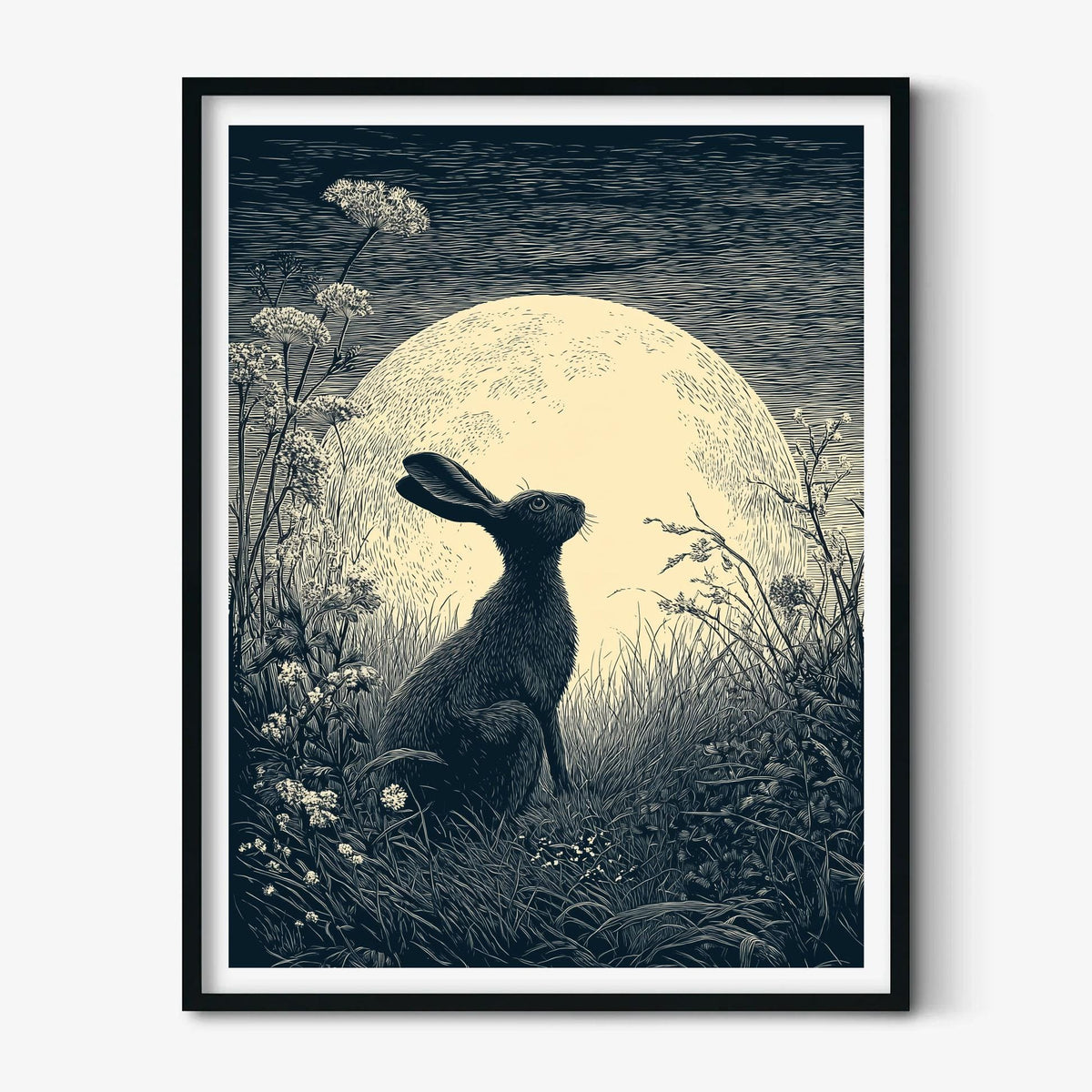 Moon Hare Print – Celestial Woodland Poster | British Folklore Wall Art