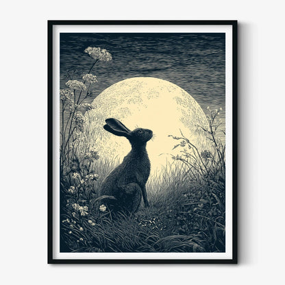 Moon Hare Print – Celestial Woodland Poster | British Folklore Wall Art