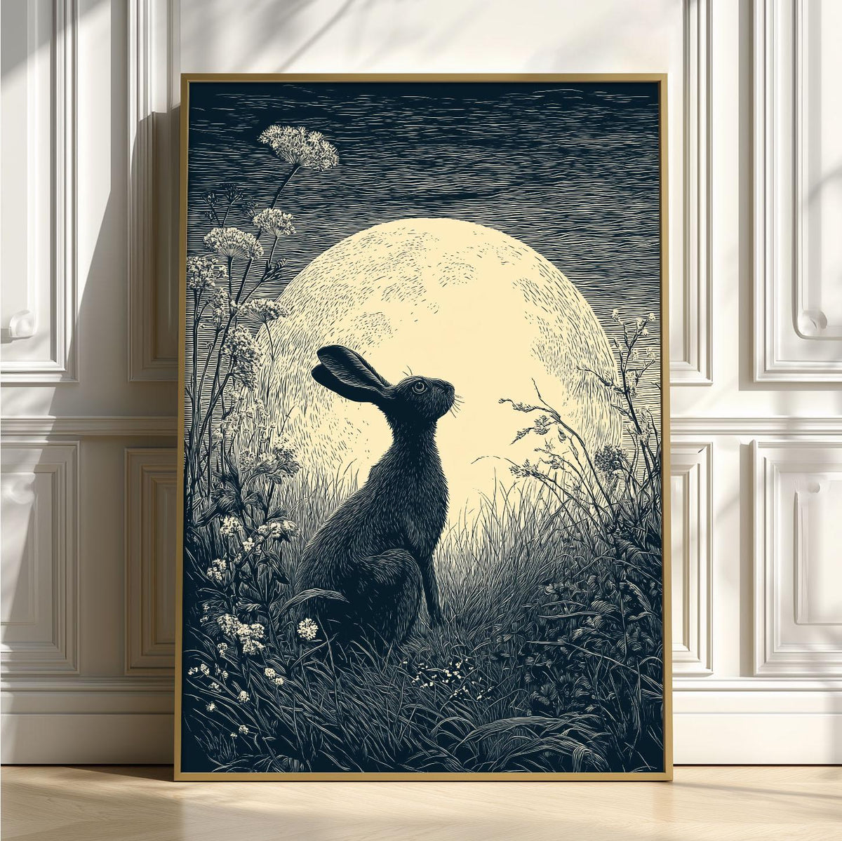 Moon Hare Print – Celestial Woodland Poster | British Folklore Wall Art