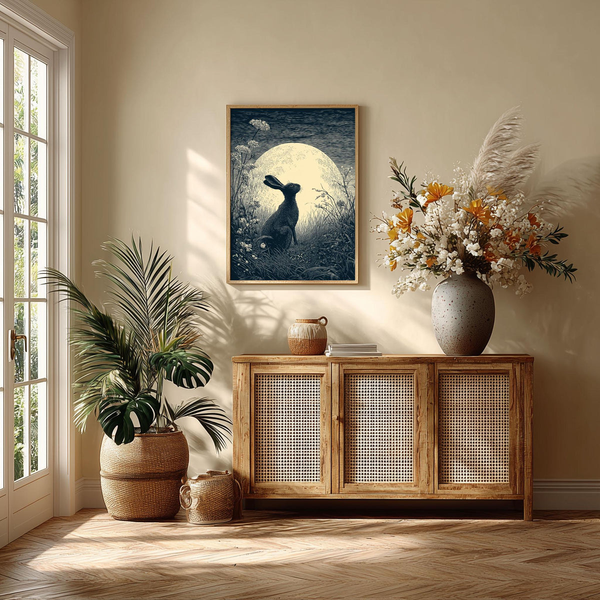 Moon Hare Print – Celestial Woodland Poster | British Folklore Wall Art