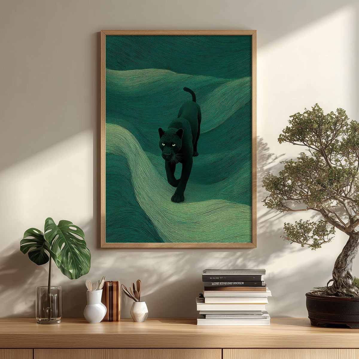 Black Panther art print | Dark green wall art | Jungle animal illustration